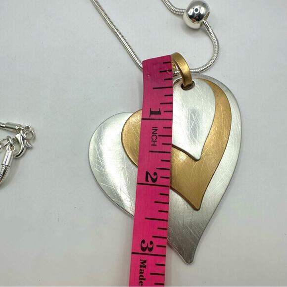 Oversized Silver Tone Heart Pendant Necklace layered Snake Chain Modern Retro - Picture 5 of 9